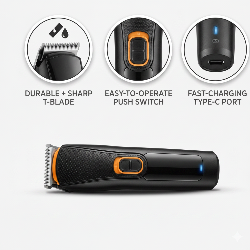 AT-509 Rechargeable Hair Beard Trimmer for Men Trendy Styler Trimmer Stainless Steel Sharp Blade Beard Shaver (Black)